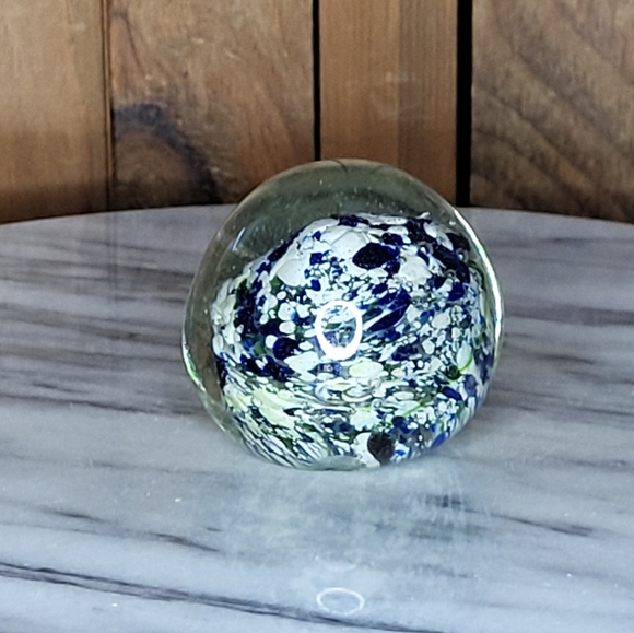 Artistic Glass Sphere with Blue and White Accents - Picture 11 of 14